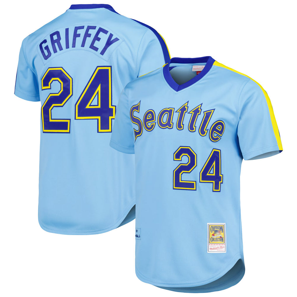 Ndoa S.Mariners #24 Ken Griffey Jr Player Light Blue Mitchell & Ness Cooperstown Collection Game Stitched Jerseys