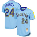 Ndoa S.Mariners #24 Ken Griffey Jr Player Light Blue Mitchell & Ness Cooperstown Collection Game Stitched Jerseys