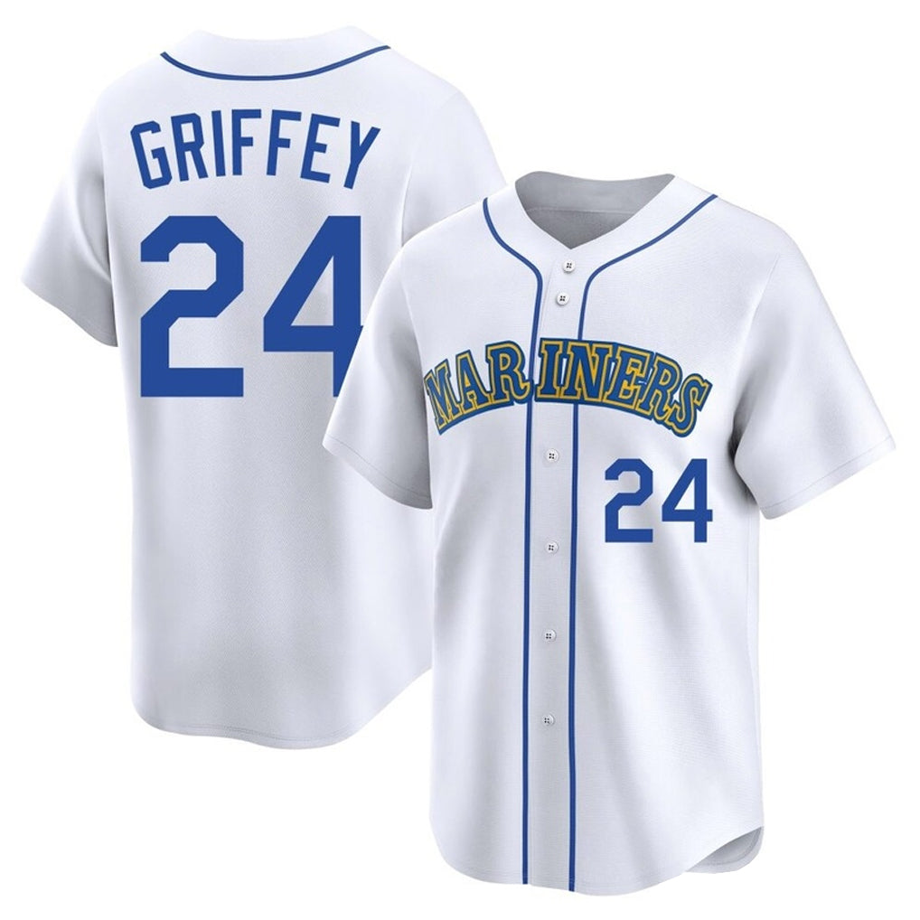 Ndoa S.Mariners #24 Ken Griffey Jr Player White Pitch Fashion Game Stitched Jerseys