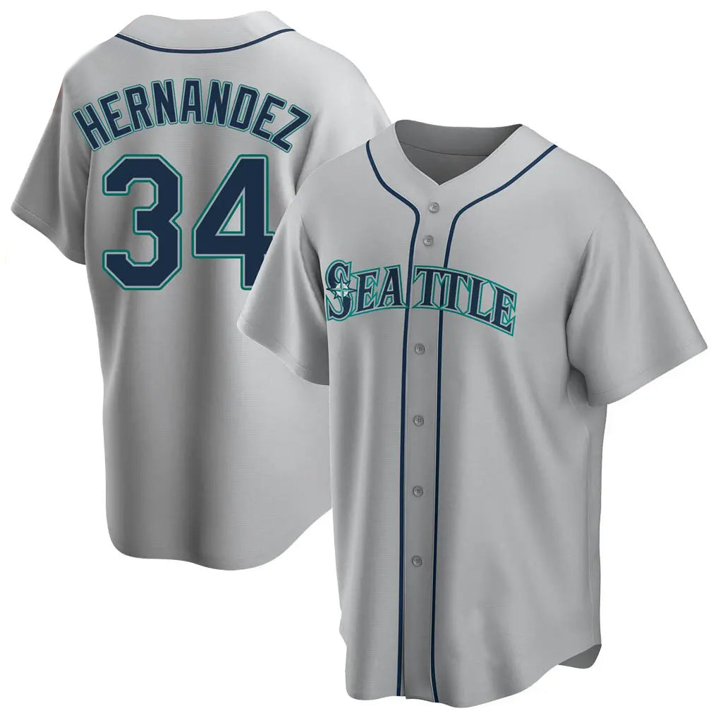 Ndoa S.Mariners #34 Felix Hernandez Player Gray Home Game Stitched Jerseys
