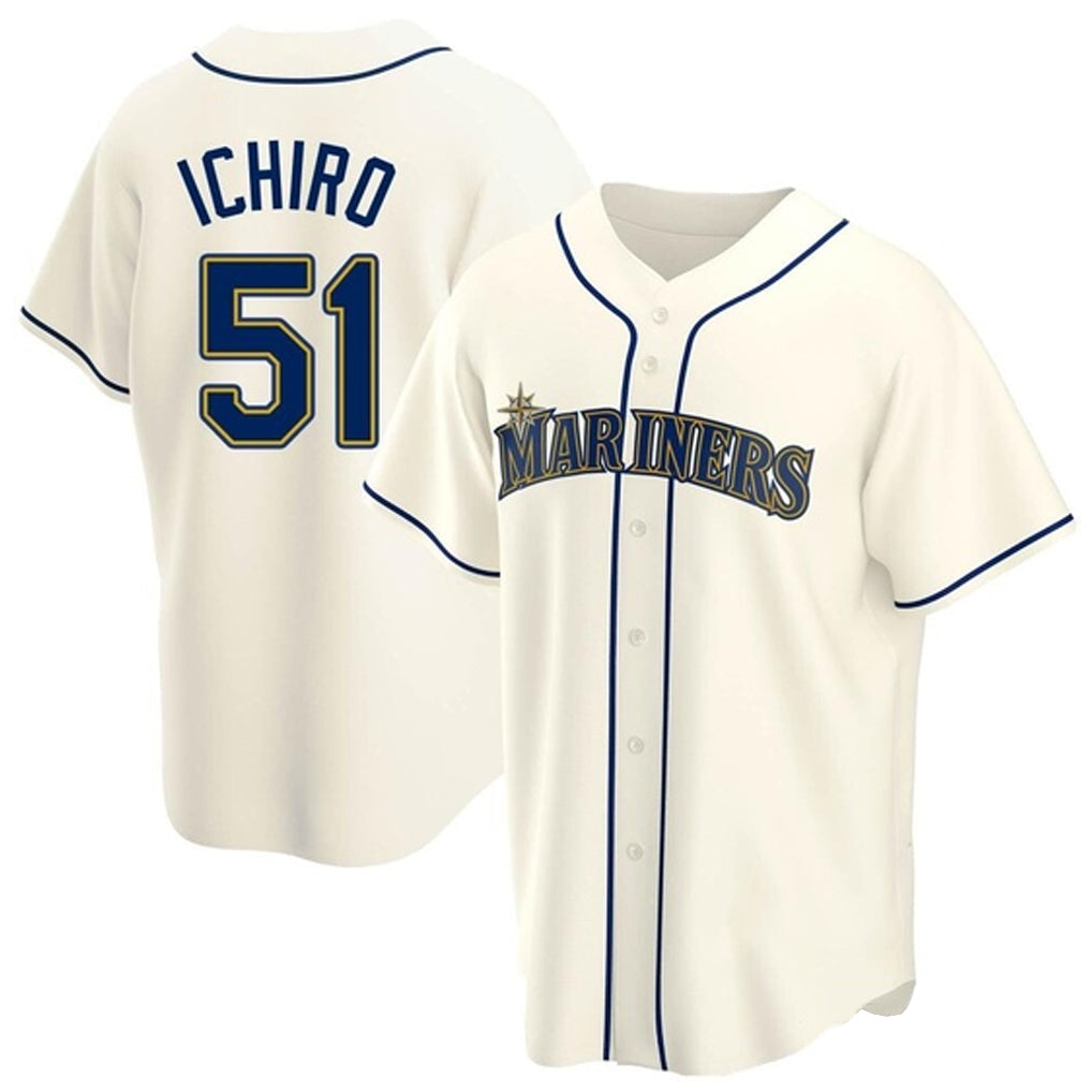 Ndoa S.Mariners #51 Ichiro Suzuki Player Cream Home Game Stitched Jerseys