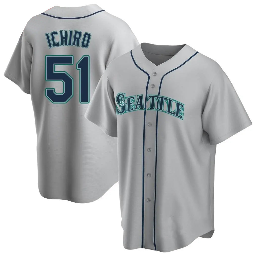 Ndoa S.Mariners #51 Ichiro Suzuki Player Gray Home Game Stitched Jerseys