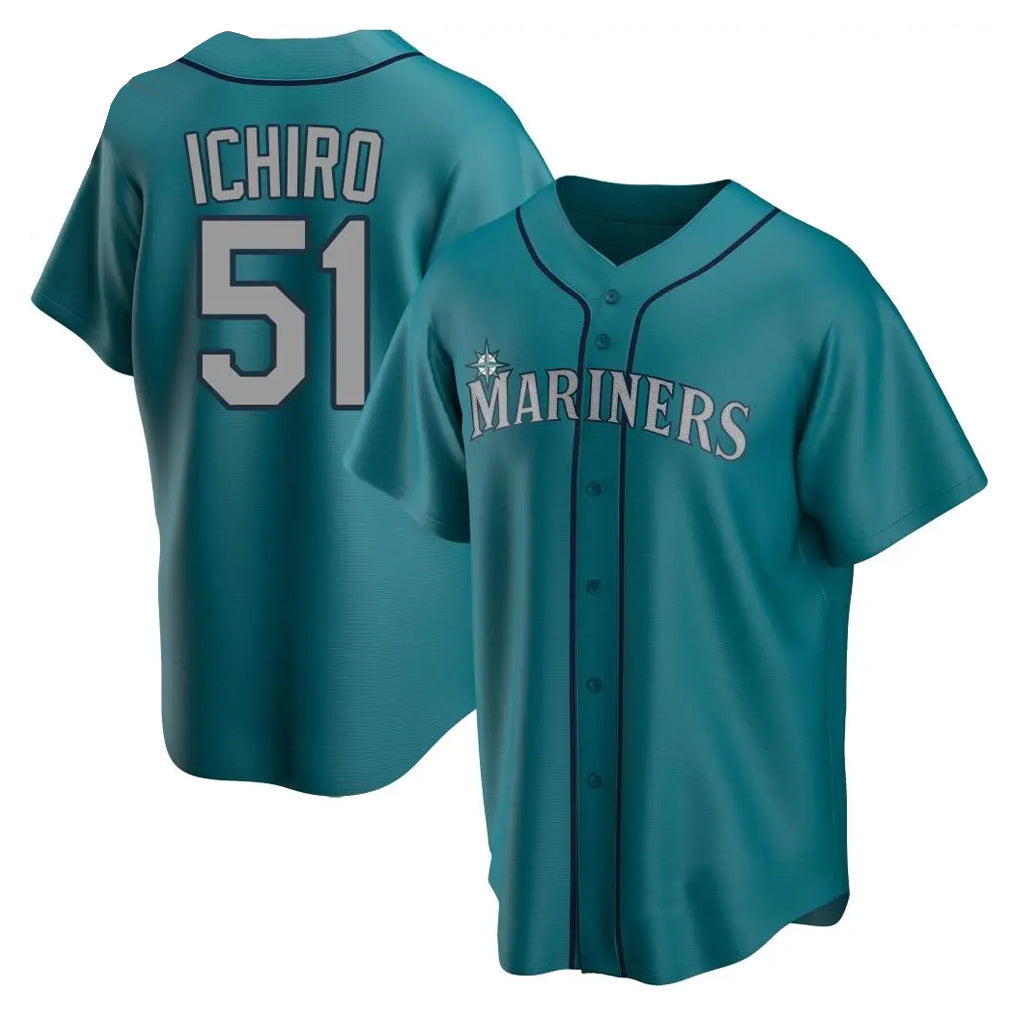 Ndoa S.Mariners #51 Ichiro Suzuki Player Teal Home Game Stitched Jerseys