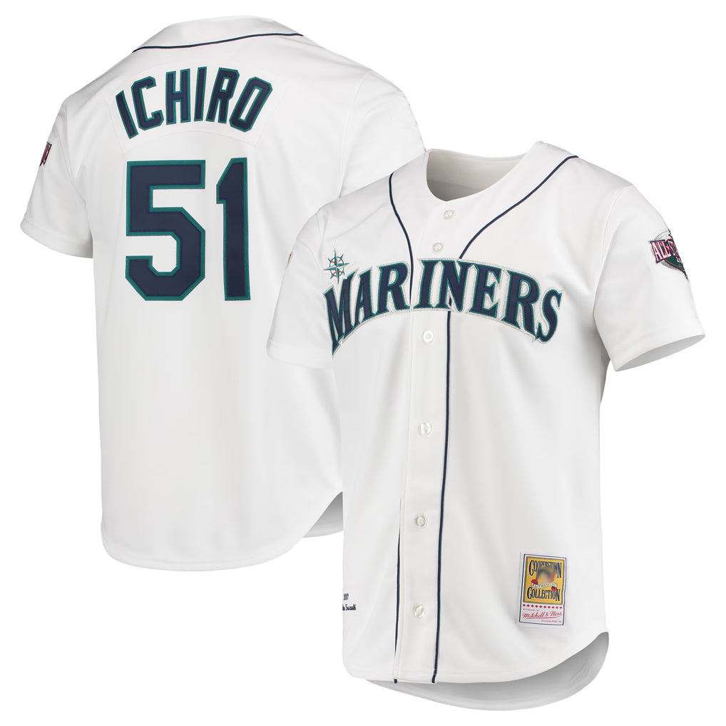 Ndoa S.Mariners #51 Ichiro Suzuki Player White Mitchell & Ness All-Star Game Cooperstown Collection Authentic Limited Stitched Jerseys
