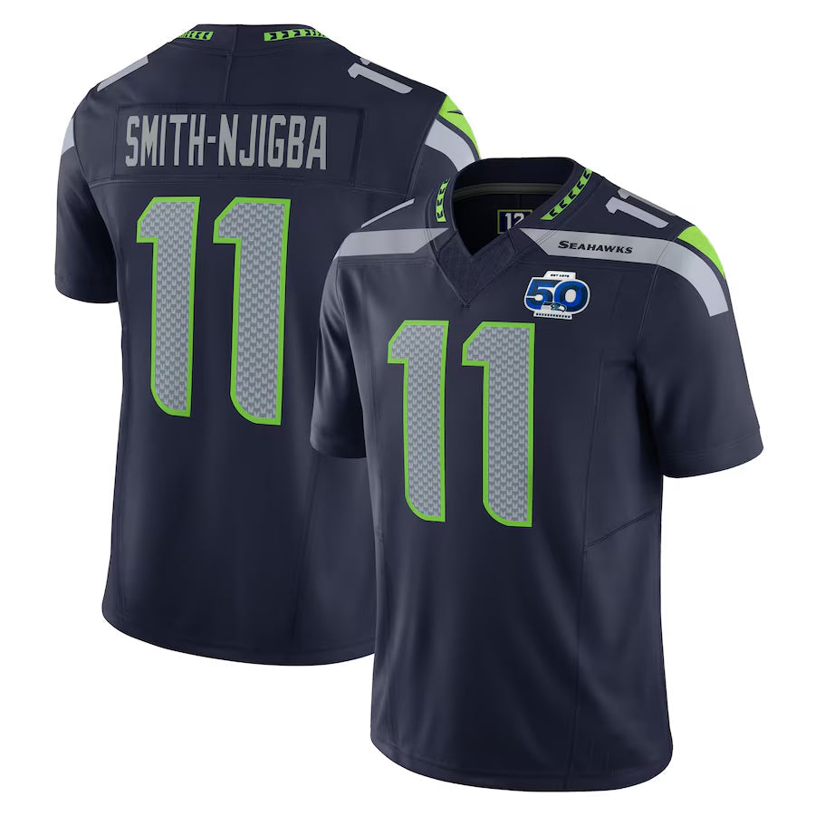 Ndoa S.Seahawks #11 Jaxon Smith-Njigba Player Navy 50th Season Vapor F.U.S.E. Limited Stitched Jerseys