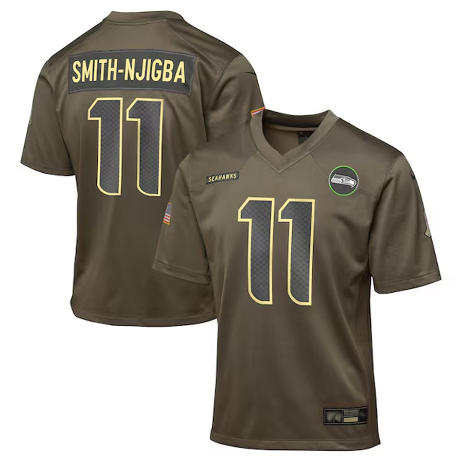 Ndoa S.Seahawks #11 Jaxon Smith-Njigba Player Olive Salute to Service Game Stitched Jerseys