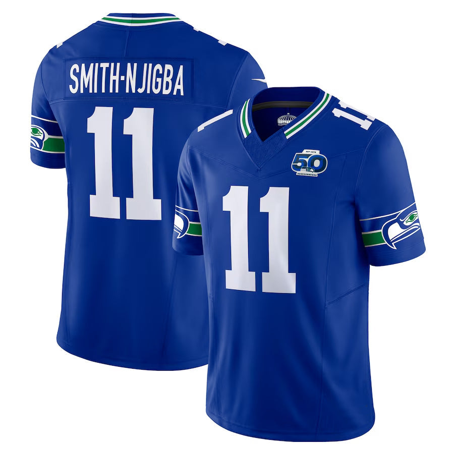 Ndoa S.Seahawks #11 Jaxon Smith-Njigba Player Royal 50th Season Vapor F.U.S.E. Limited Stitched Jerseys