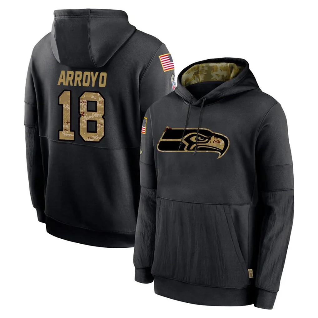 Ndoa S.Seahawks #18 Elijah Arroyo Player Black Salute to Service Hoodies Limited Game Stitched Jerseys