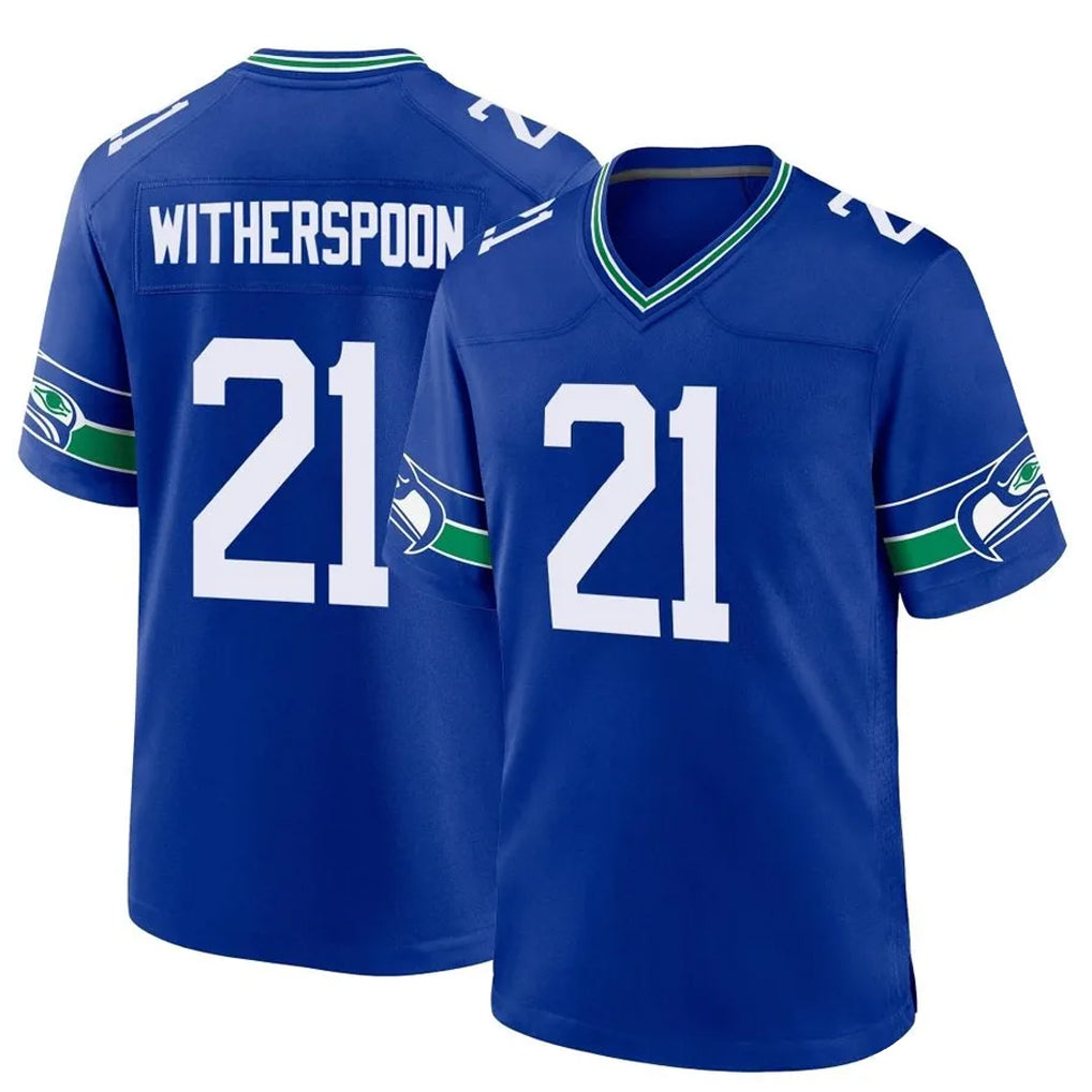 Ndoa S.Seahawks #21 Devon Witherspoon Player Royal Throwback Home Game Stitched Jerseys