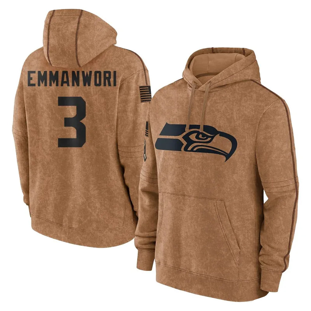 Ndoa S.Seahawks #3 Nick Emmanwori Player Brown Limited Salute to Service Pullover Hoodies Game Stitched Jerseys