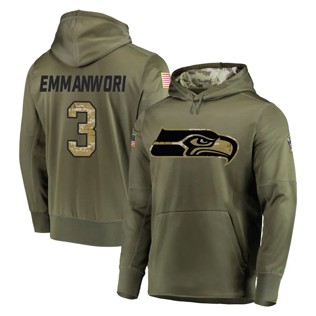 Ndoa S.Seahawks #3 Nick Emmanwori Player Olive Salute to Service Pullover Hoodie Home Game Stitched Jerseys