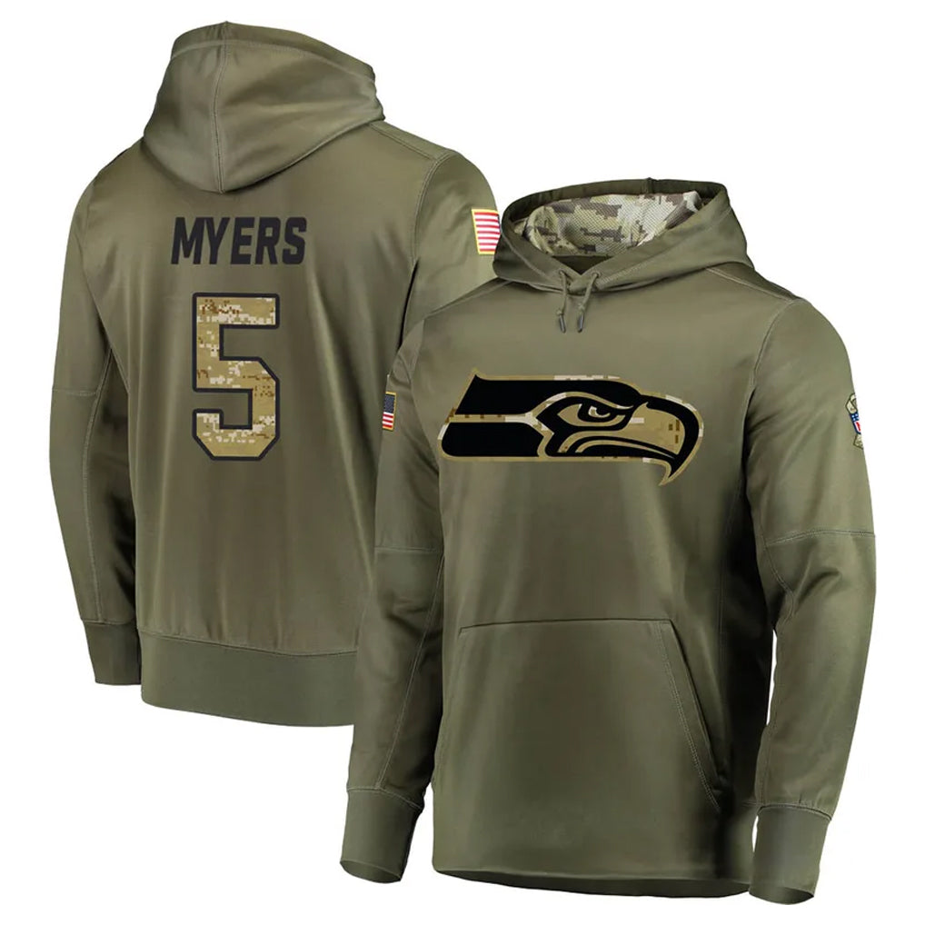 Ndoa S.Seahawks #5 Jason Myers Player Olive Salute to Service Pullover Hoodie Home Game Stitched Jerseys