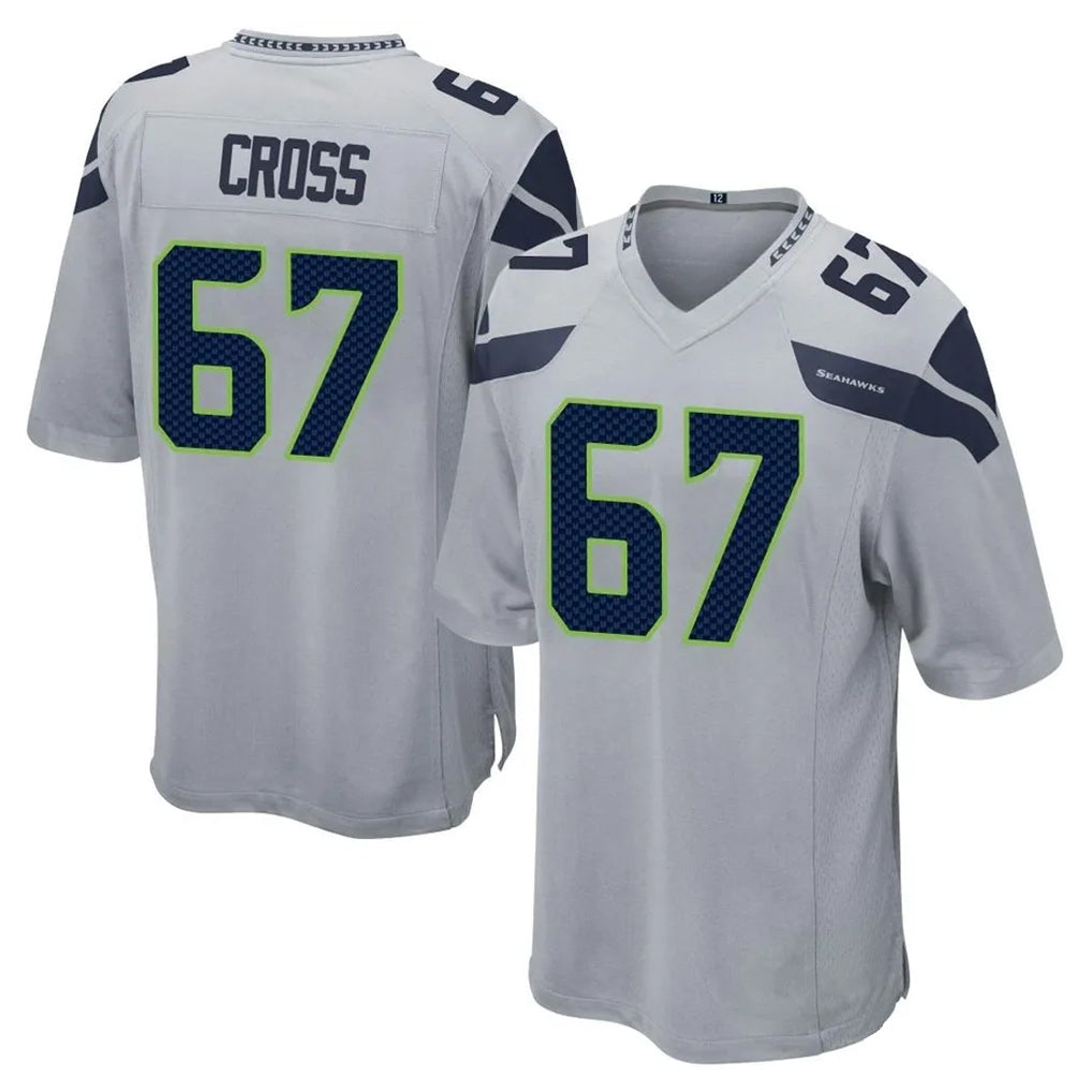 Ndoa S.Seahawks #67 Charles Cross Player Gray Home Game Stitched Jerseys