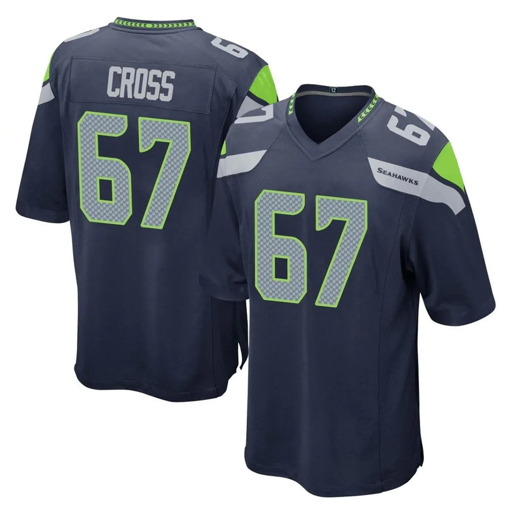 Ndoa S.Seahawks #67 Charles Cross Player Navy Home Game Stitched Jerseys