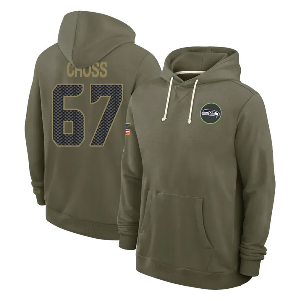 Ndoa S.Seahawks #67 Charles Cross Player Olive Salute to Service Pullover Hoodies Limited Stitched Jerseys
