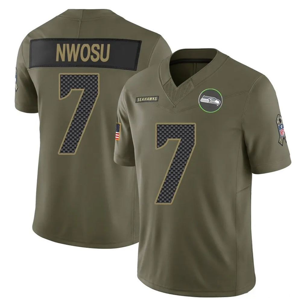 Ndoa S.Seahawks #7 Uchenna Nwosu Player Olive 2025 Salute To Service Limited Home Game Stitched Jerseys