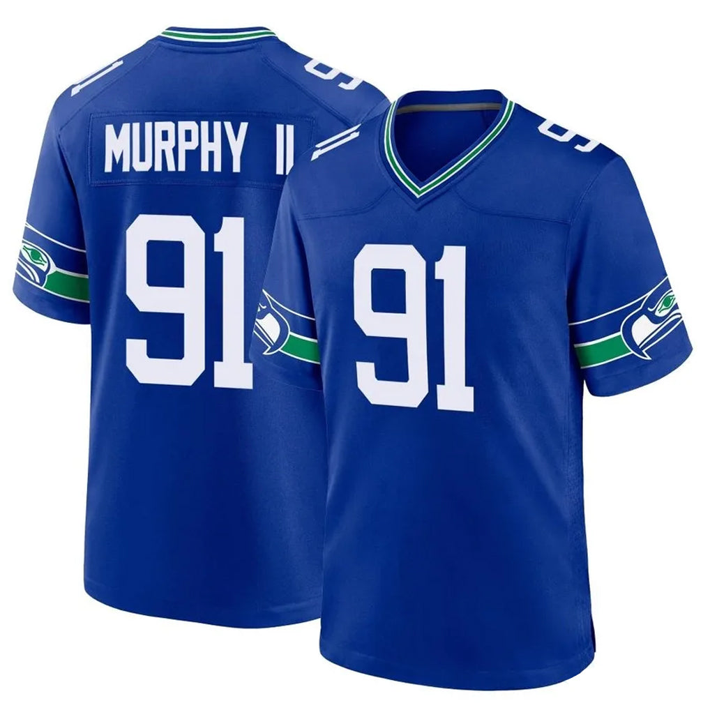 Ndoa S.Seahawks #91 Byron Murphy II Player Royal Throwback Home Game Stitched Jerseys