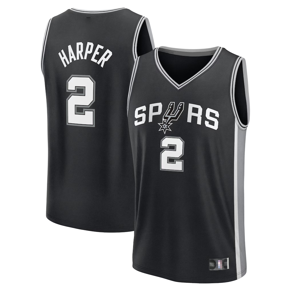 Ndoa SA.Spurs #2 Dylan Harper Fanatics Black 2025 NBA Draft First Round Pick Fast Break Replica Jerseys - Icon Edition