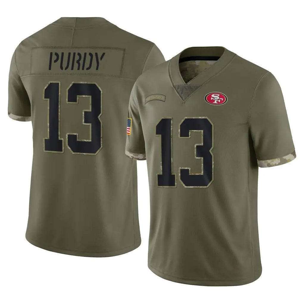 Ndoa SF.49ers #13 Brock Purdy Player Olive Limited Salute To Service Home Game Stitched Jerseys