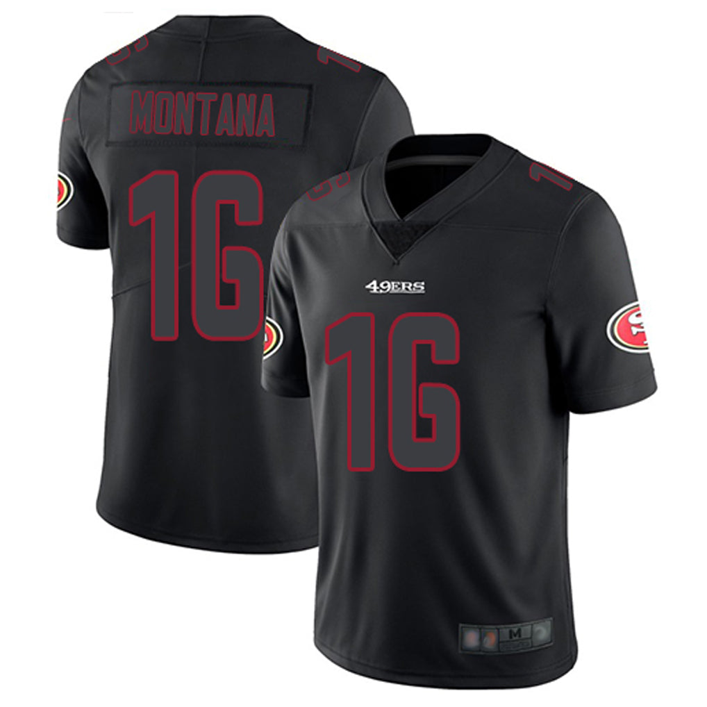 Ndoa SF.49ers #16 Joe Montana Player Black Limited Rush Impact Stitched Jerseys