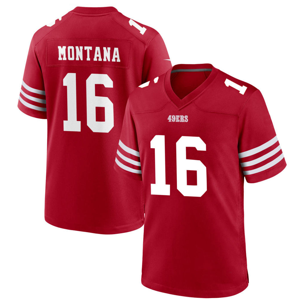 Ndoa SF.49ers #16 Joe Montana Player Scarlet Home Game Stitched Jerseys