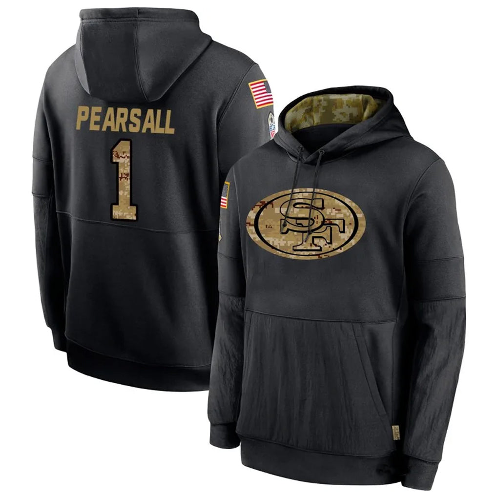 Ndoa SF.49ers #1 Ricky Pearsall Player Black Salute To Service Hoodie Player Stitched Jerseys