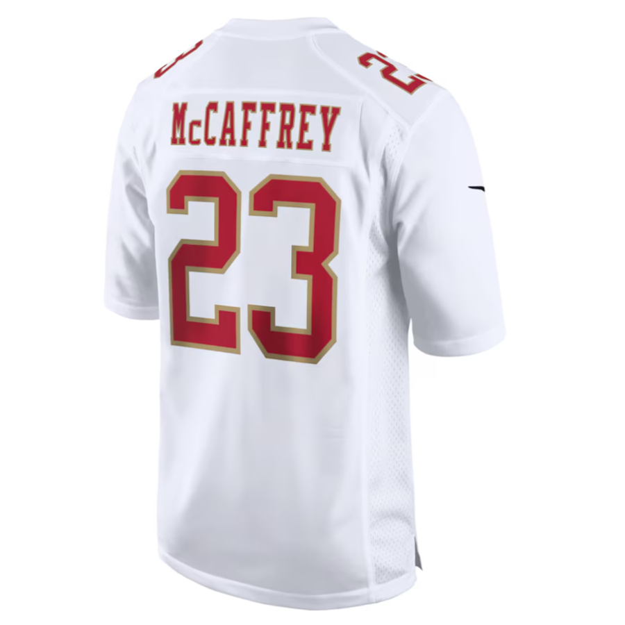 Ndoa SF.49ers #23 Christian McCaffrey Player Tundra White Fashion Game Stitched Jersey