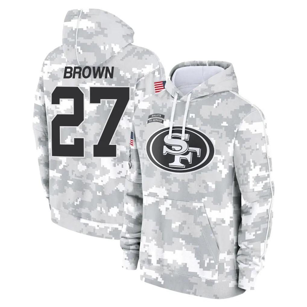 Ndoa SF.49ers #27 Ji'Ayir Brown Player Arctic Camo Limited Salute to Service Pullover Hoodies Game Stitched Jerseys