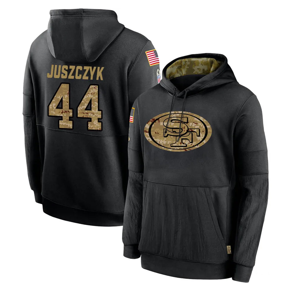 Ndoa SF.49ers #44 Kyle Juszczyk Player Black Salute to Service Sideline Performance Pullover Hoodies Home Game Stitched Jerseys