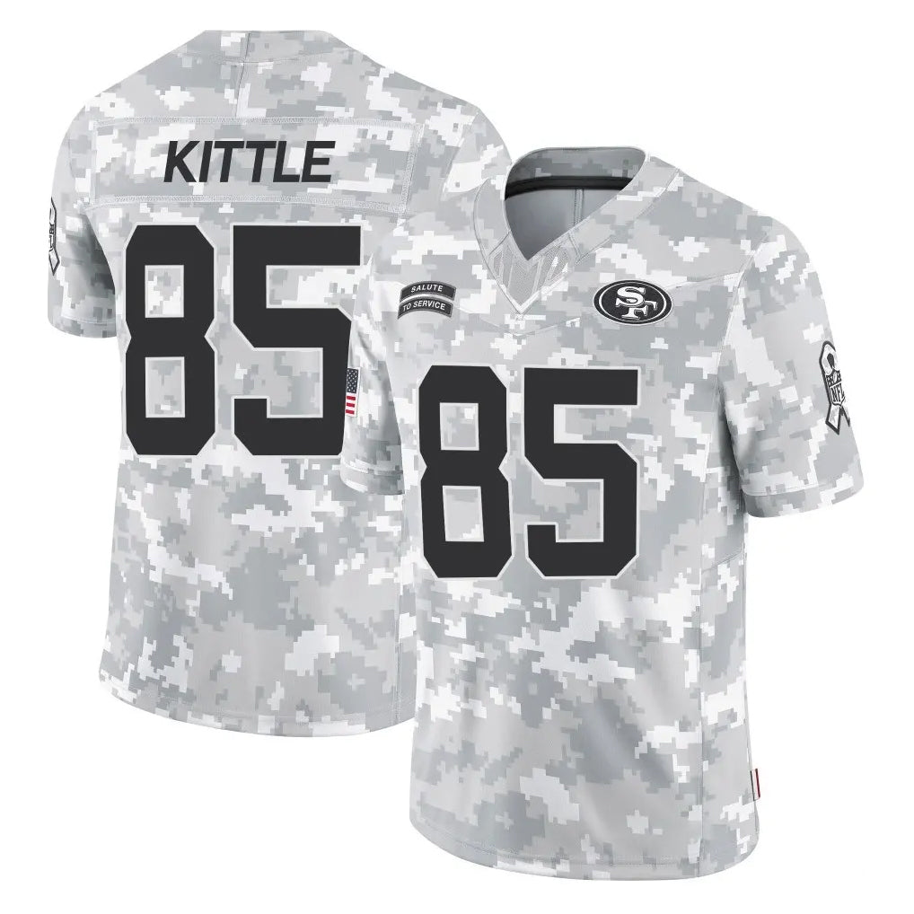 Ndoa SF.49ers #85 George Kittle Player Arctic Camo Limited Salute To Service Home Game Stitched Jerseys