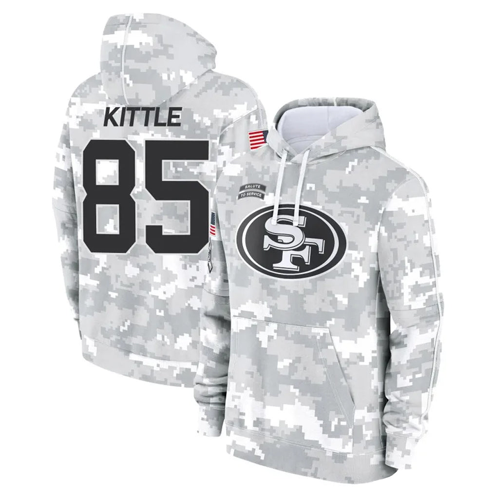 Ndoa SF.49ers #85 George Kittle Player Arctic Camo Salute to Service Hoodies Stitched Jerseys