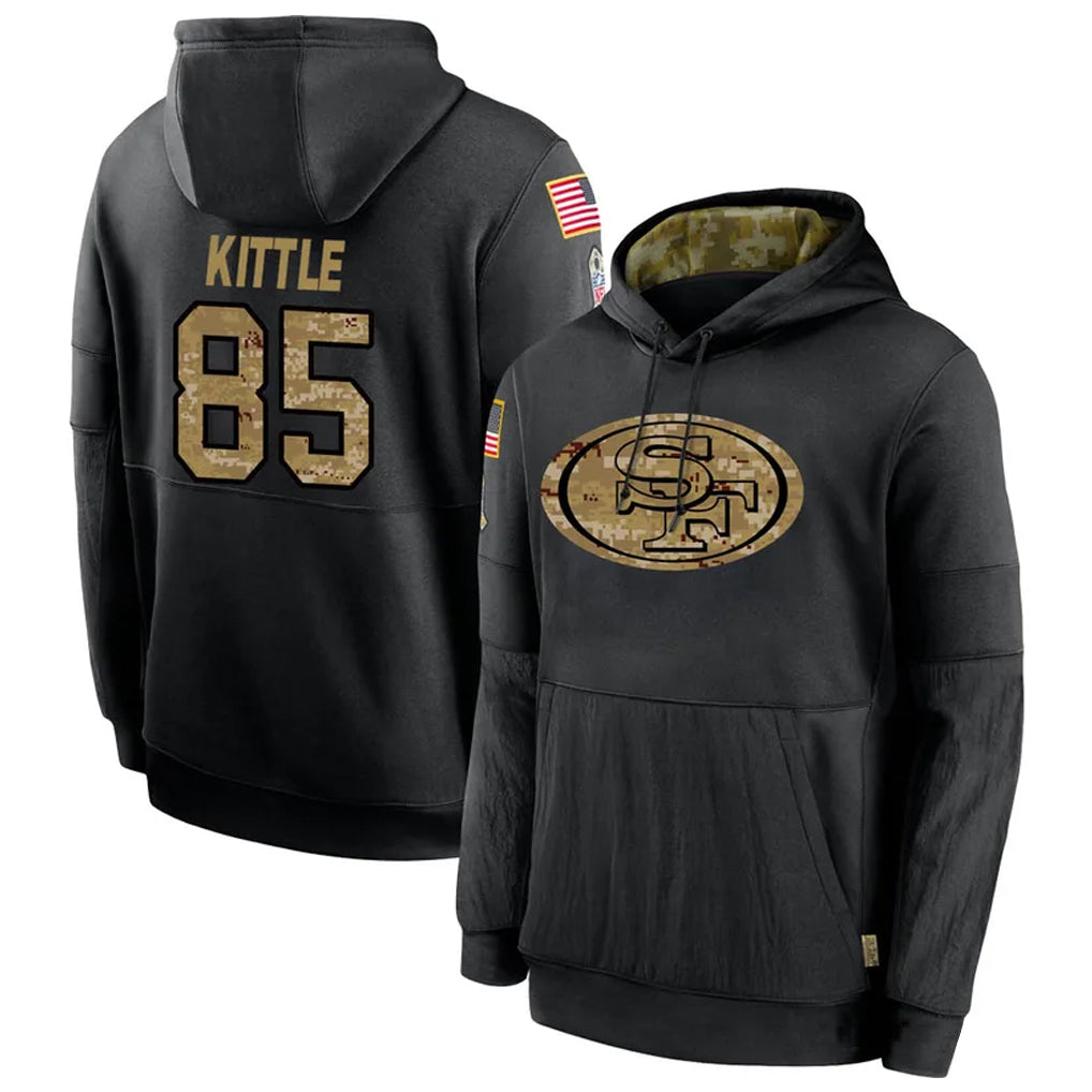 Ndoa SF.49ers #85 George Kittle Player Black Salute to Service Hoodies Stitched Jerseys