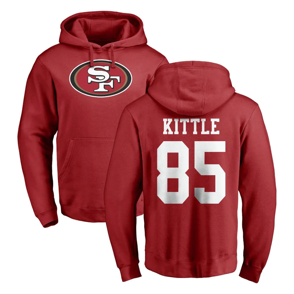 Ndoa SF.49ers #85 George Kittle Player Red LOGO Pullover Hoodies Home Game Stitched Jerseys