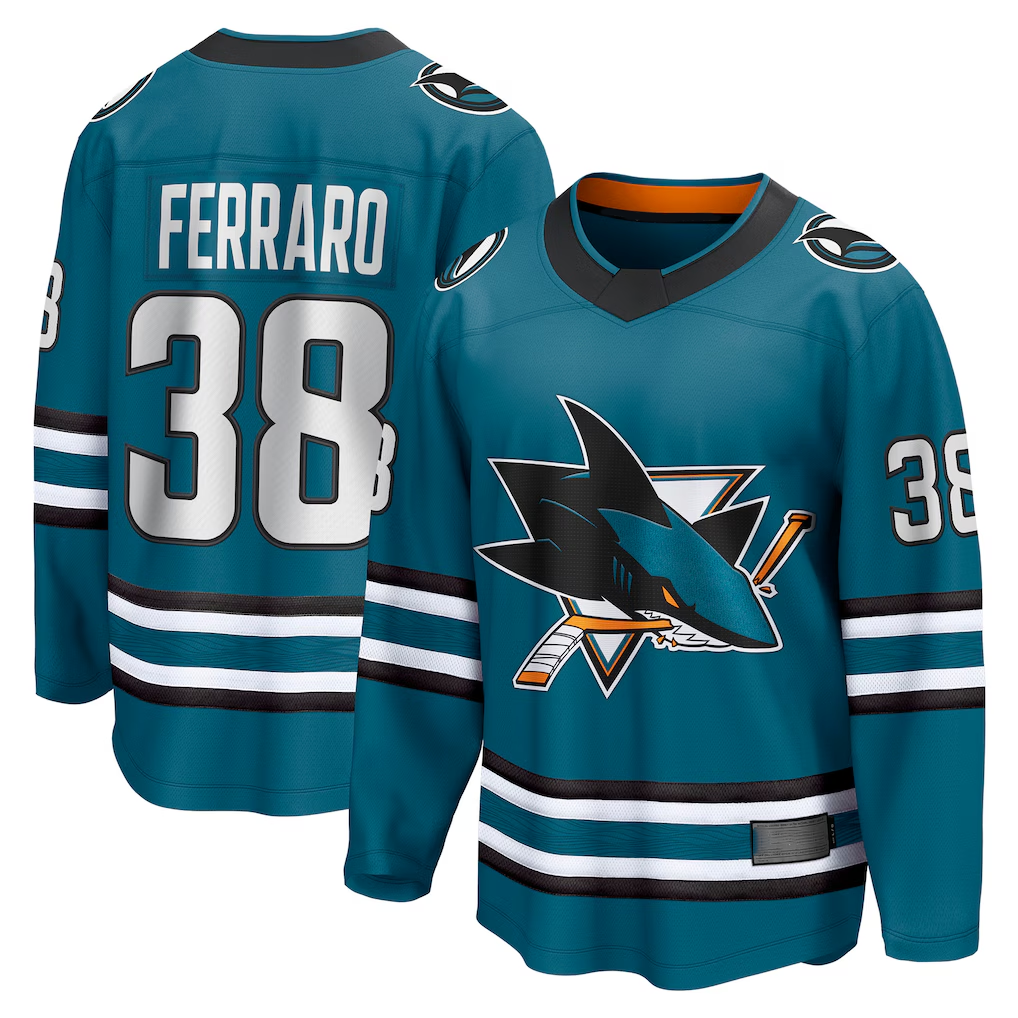 Ndoa S.Jose Sharks #38 Mario Ferraro Teal Home Breakaway Player Jerseys