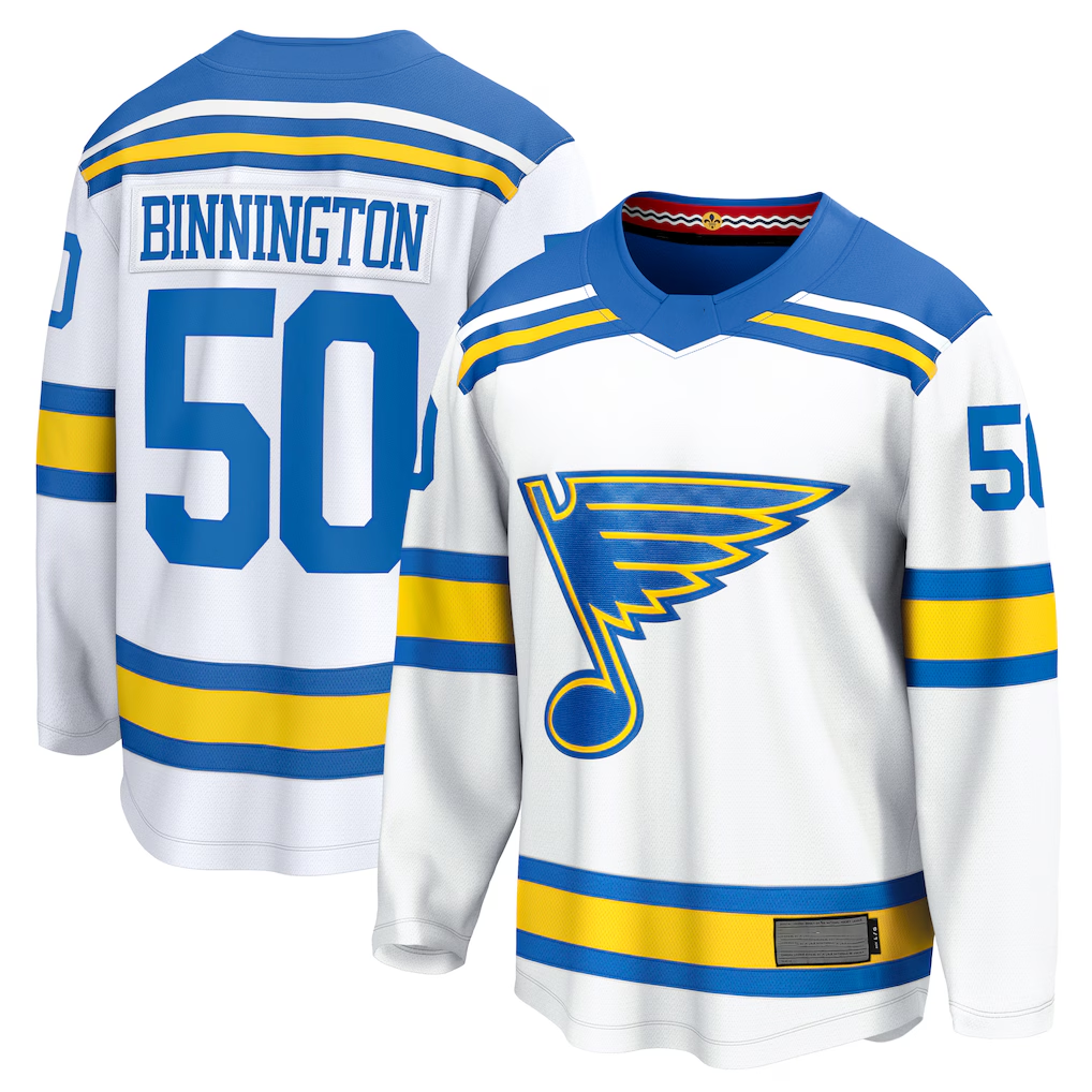 Ndoa St.L.Blues #50 Jordan Binnington White Away Breakaway Player Jerseys