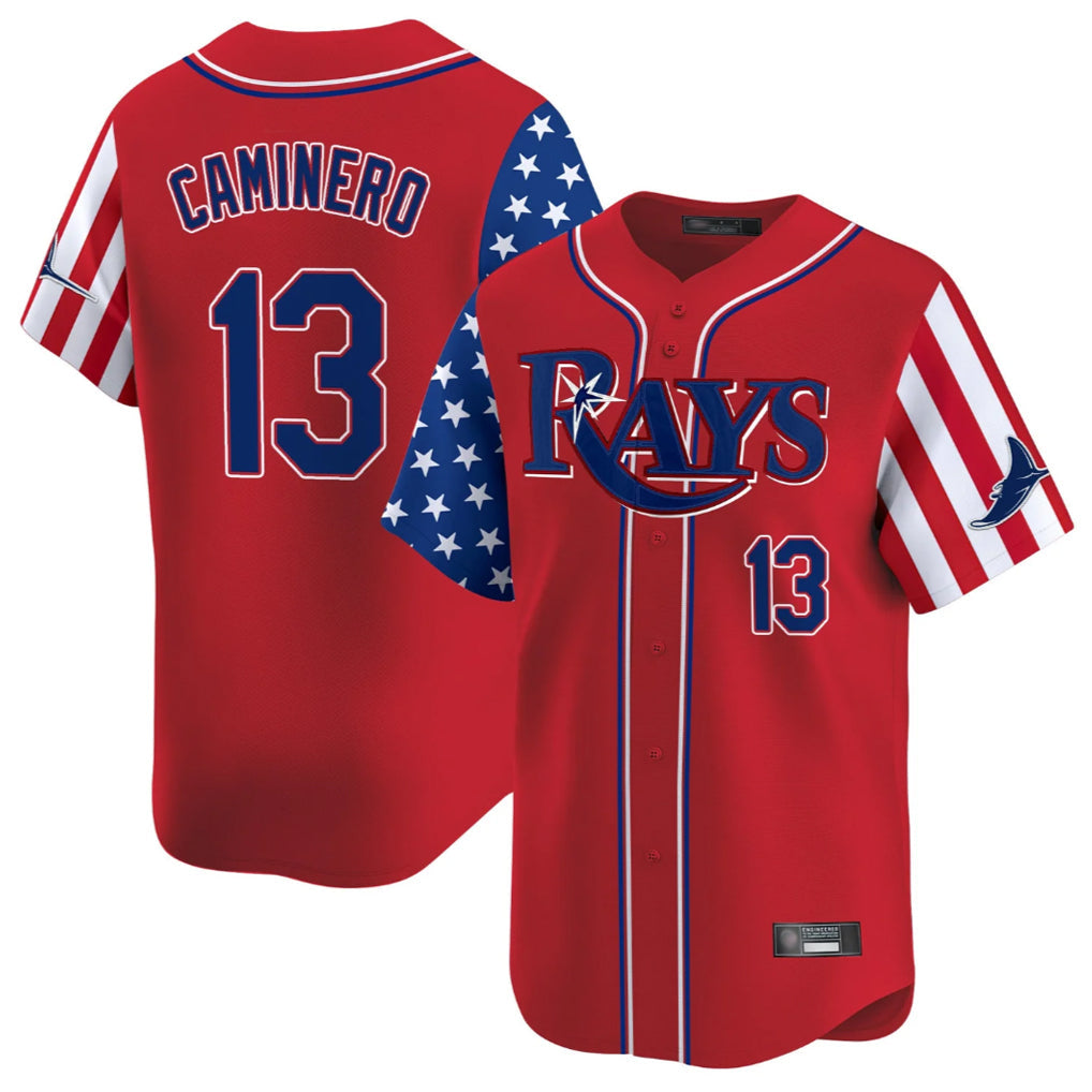 Ndoa TB.Rays #13 Junior Caminero Player Red 2025 Independence Day Vapor Premier Limited Stitched Jerseys