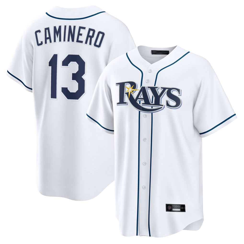 Ndoa TB.Rays #13 Junior Caminero Player White Home Game Stitched Jerseys