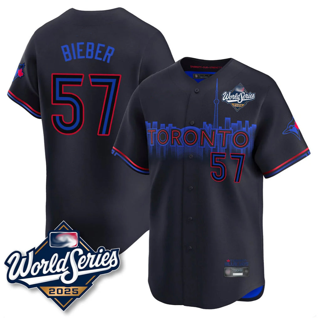 Ndoa T.Blue Jays #57 Shane Bieber Player Black 2025 World Series City Connect All Stitched Jerseys