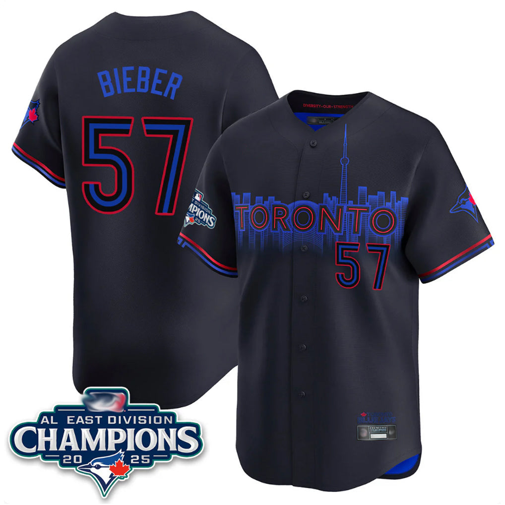 Ndoa T.Blue Jays #57 Shane Bieber Player Black AL East Division City Connect Stitched Jerseys
