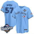 Ndoa T.Blue Jays #57 Shane Bieber Player Blue 2025 World Series All Stitched Jerseys