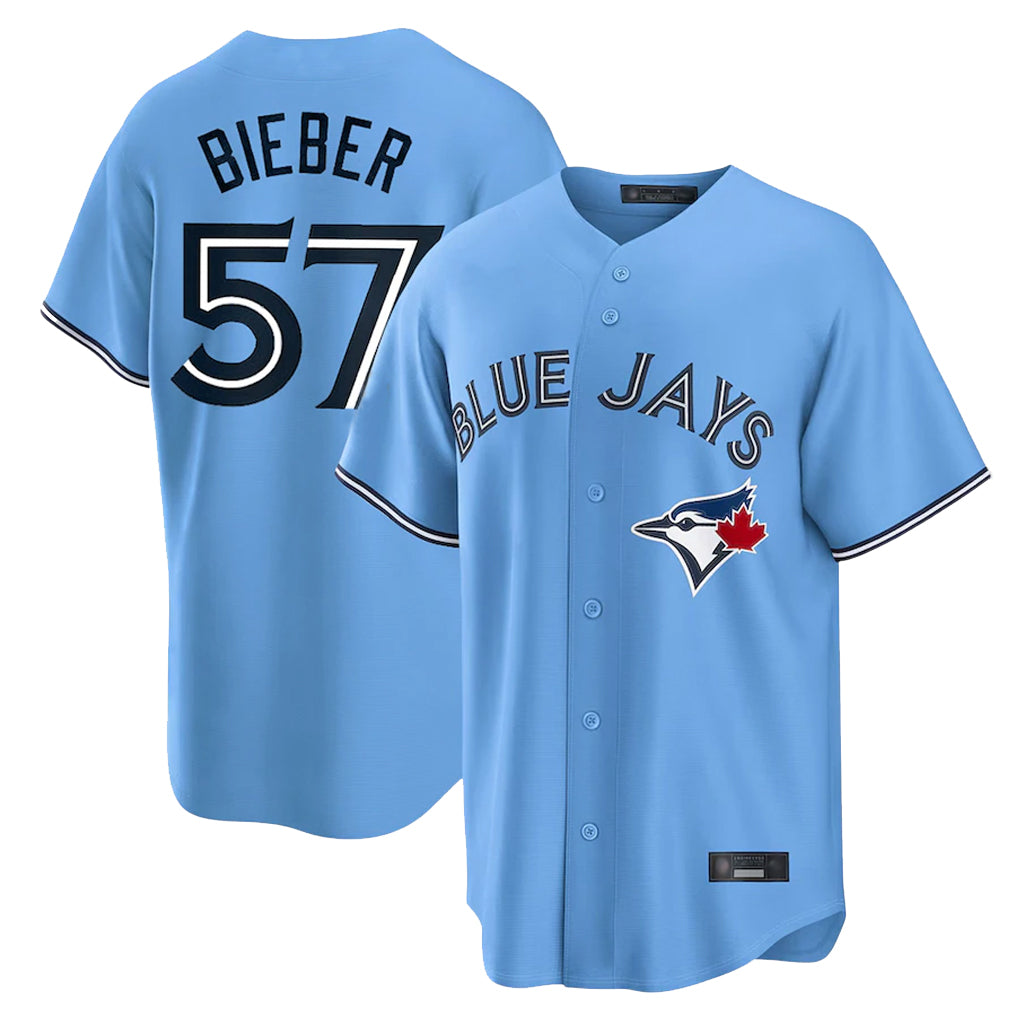 Ndoa T.Blue Jays #57 Shane Bieber Player Blue Home Stitched Jerseys