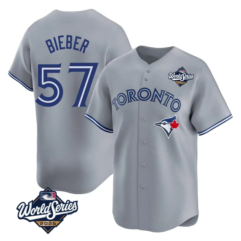 Ndoa T.Blue Jays #57 Shane Bieber Player Gray 2025 World Series All Stitched Jerseys