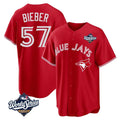 Ndoa T.Blue Jays #57 Shane Bieber Player Red 2025 World Series All Stitched Jerseys