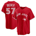Ndoa T.Blue Jays #57 Shane Bieber Player Red Home Stitched Jerseys