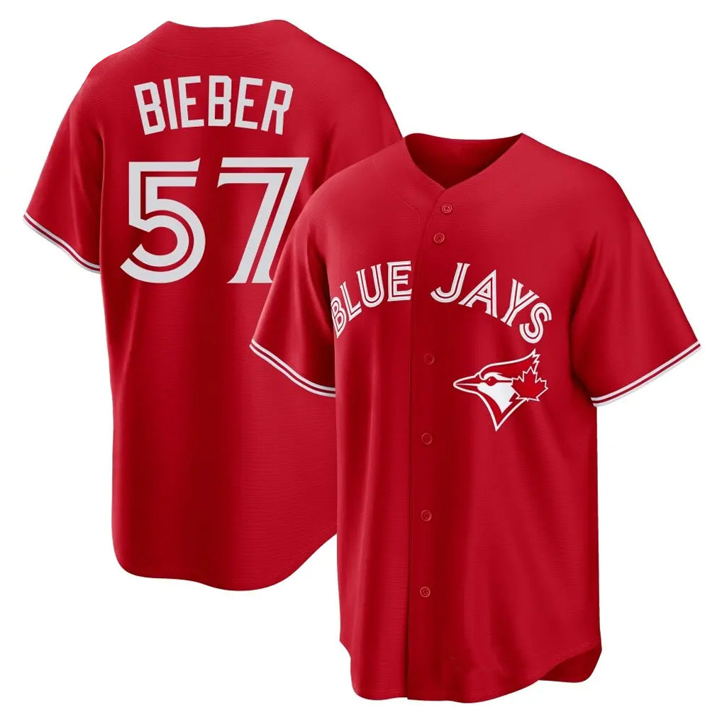 Ndoa T.Blue Jays #57 Shane Bieber Player Red Home Stitched Jerseys
