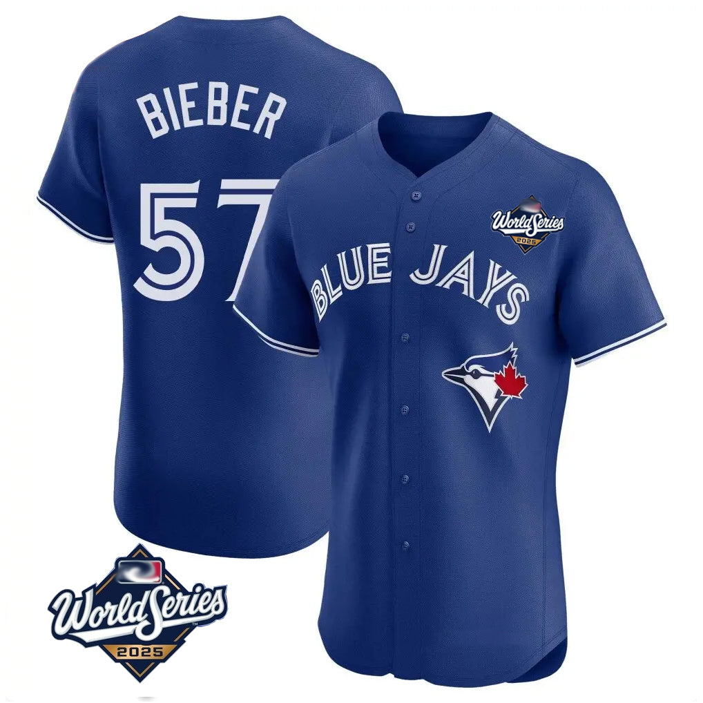 Ndoa T.Blue Jays #57 Shane Bieber Player Royal 2025 World Series Elite All Stitched Jerseys