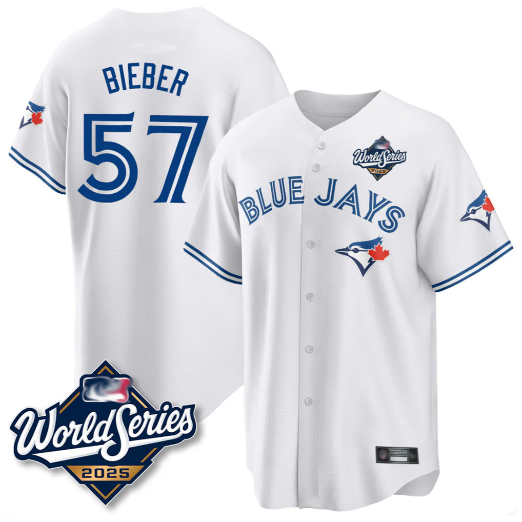 Ndoa T.Blue Jays #57 Shane Bieber Player White 2025 World Series All Stitched Jerseys