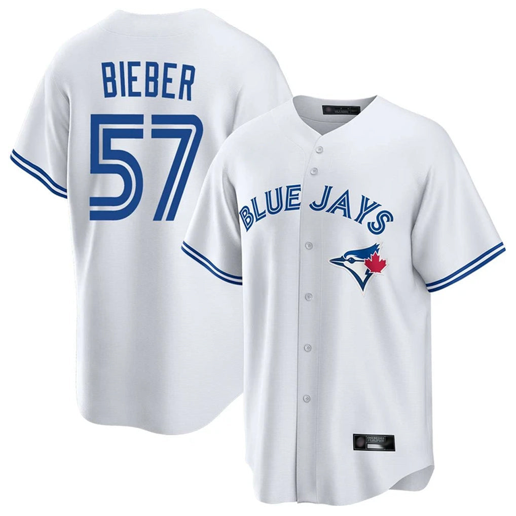 Ndoa T.Blue Jays #57 Shane Bieber Player White Game Stitched Jerseys