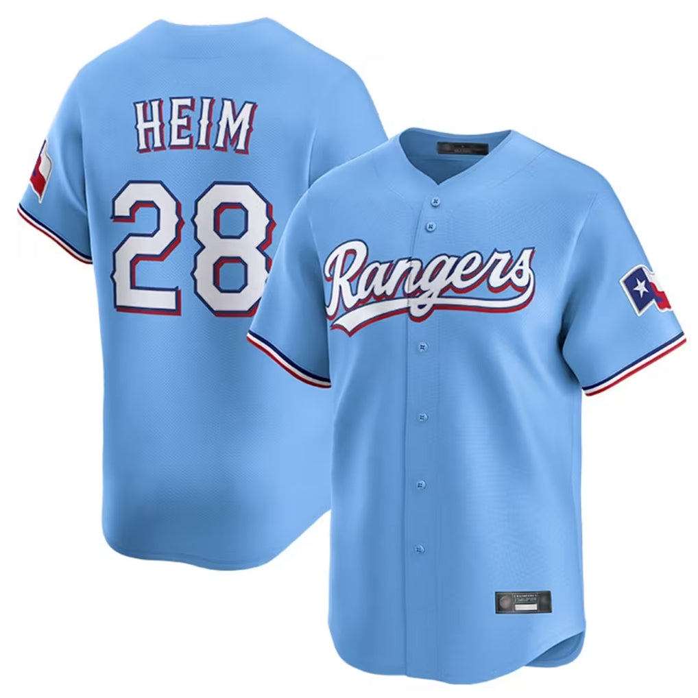 Ndoa T.Rangers #28 Jonah Heim Player Light Blue Home Limited Stitched Jerseys