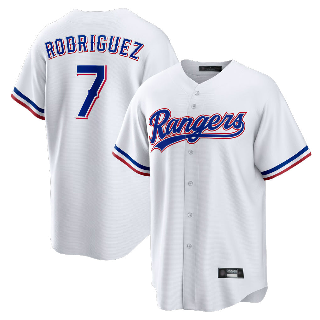Ndoa T.Rangers #7 Ivan Rodriguez Player White Home Game Stitched Jerseys
